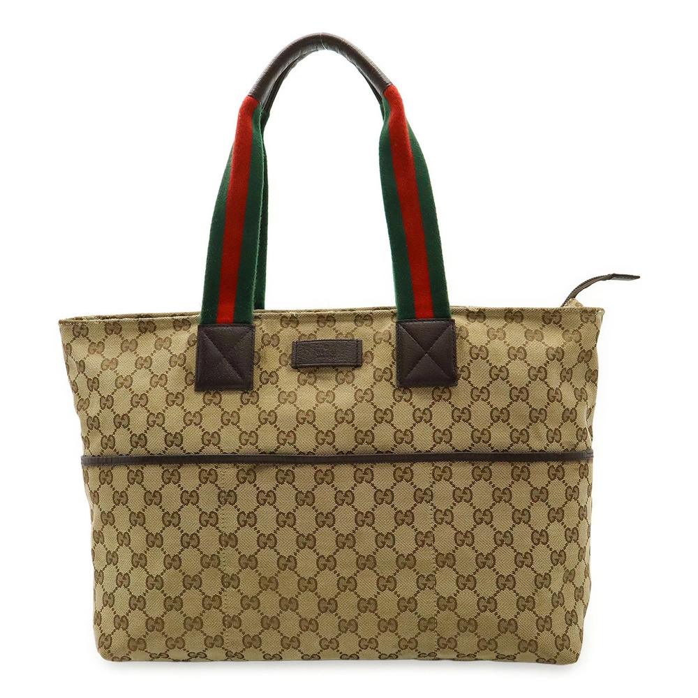 Gucci GG Canvas Leather Mothers Bag Tote Shoulder Beige Brown Cream Red